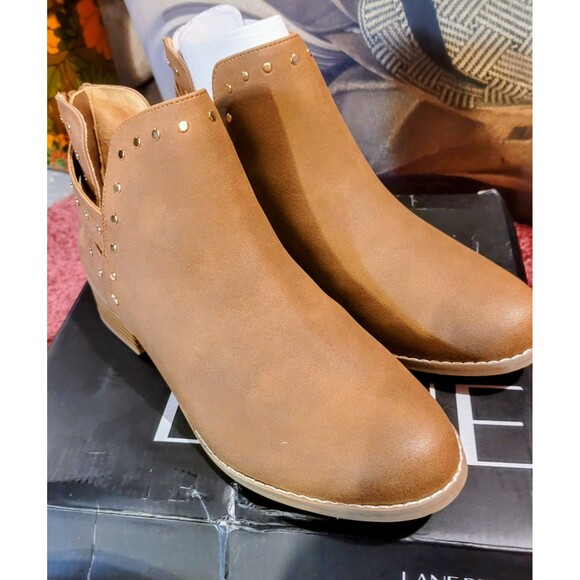 NEW Lane Bryant Womens Brown Ankle Boots Size 10W Studded Back Zipper Wide Calf - Picture 2 of 6